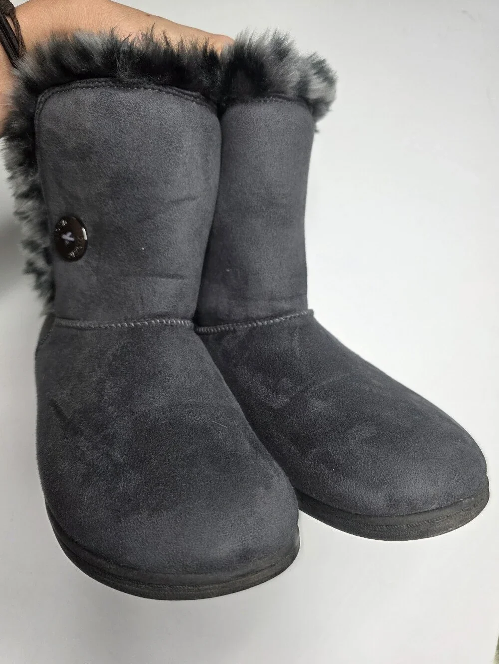 Vionic Fairfax Womens Boots Size 6 Gray Faux Fur Lined Orthaheel Slip On Ease